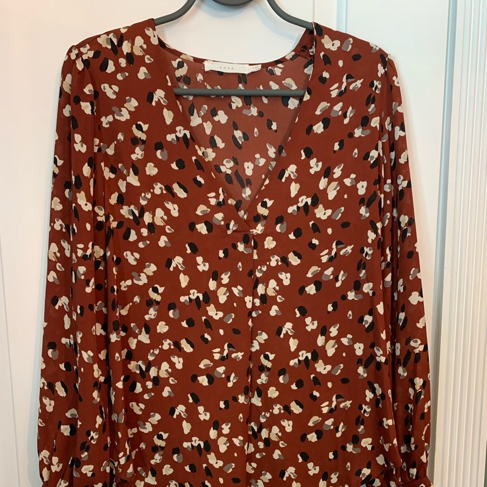 Lush Multi-Color Pattern V-neck Blouse